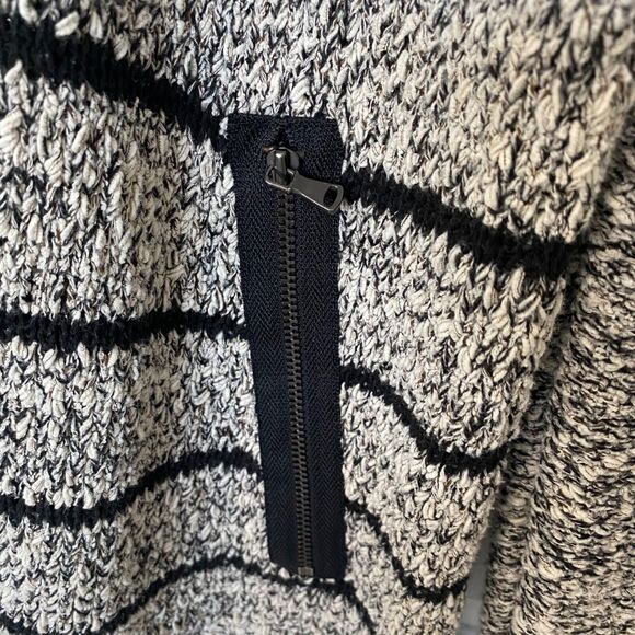 Lou & Grey Wm M Gray Black Striped Chunky Knit Open Front Cardigan Cozy Casual - Picture 6 of 8